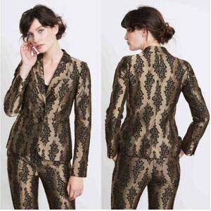 Boden Jacquard Party Blazer Women Size 6 Gold Black Botanical‎ Leaf Jacket Fancy
